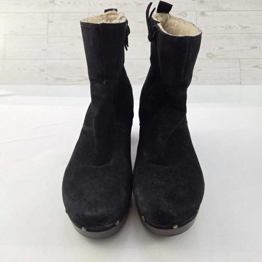 Clarks Boots Womens 11 Black Suede Platform Clog Faux Fur Lined Cozycore Winter
